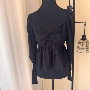 Abercrombie & Fitch Women's XS Black Long Puff Sleeve Smocked Peplum Fairy Top